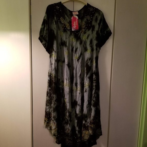 NWT L/XL Boho summer dress, blue-black - Picture 1 of 6